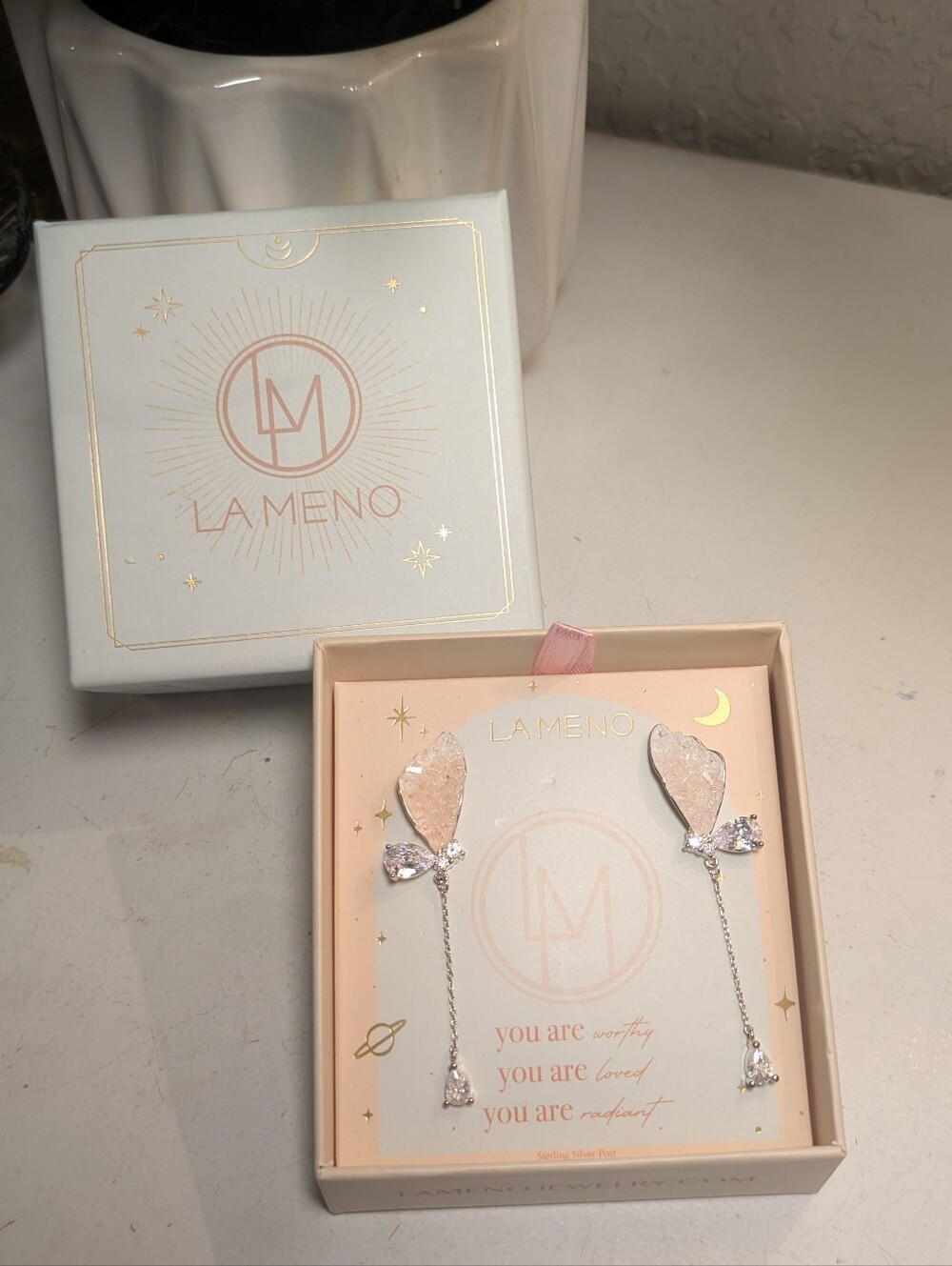LAMENO Sterling Silver Post Butterfly Drop Earrings